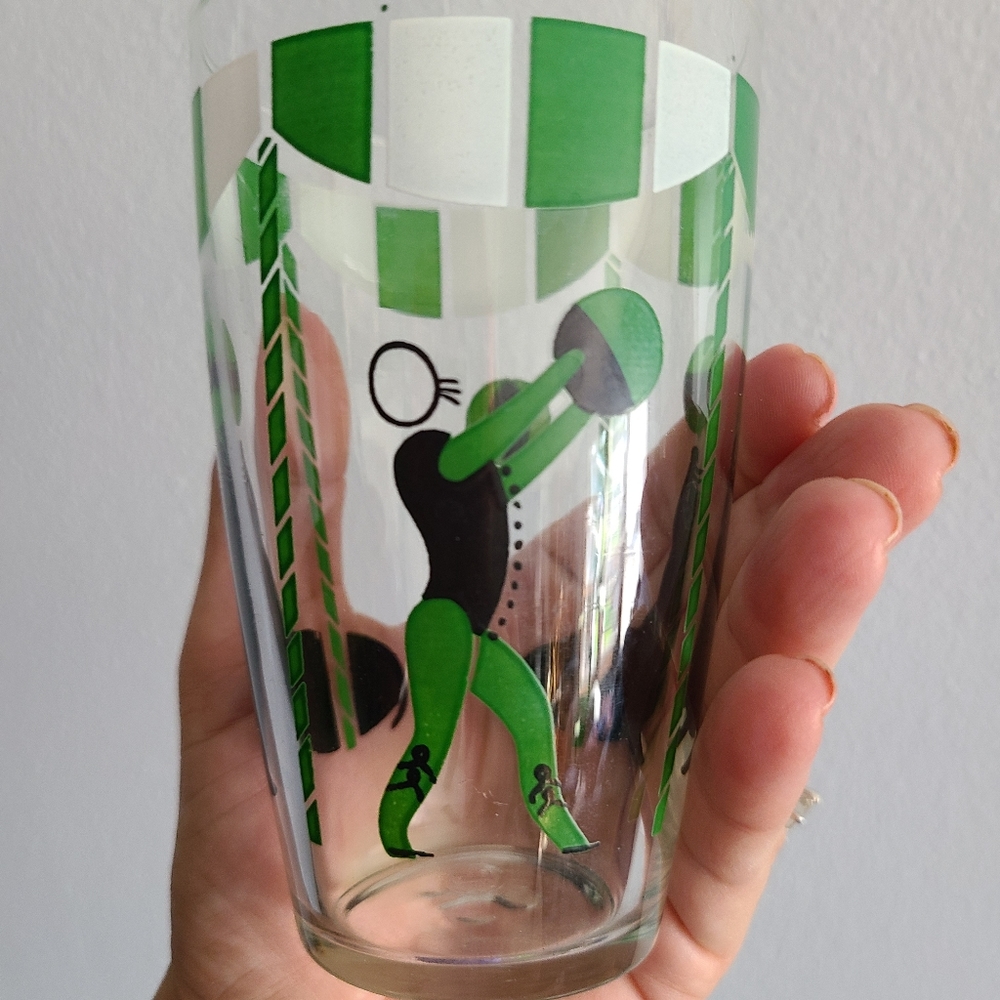 Libbey Glassware Vintage 1946 8 Ring Circus Glass Tumblers Green Seals & Trainer - Picture 5 of 8